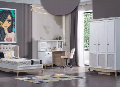 Kinder Jugendzimmer Bett + Schreibtisch + Kleiderschrank 3-teilige